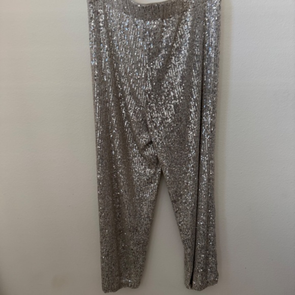 The Black Label by Chicos Sequin Wide Leg Pants Silver 16 - Picture 4 of 4